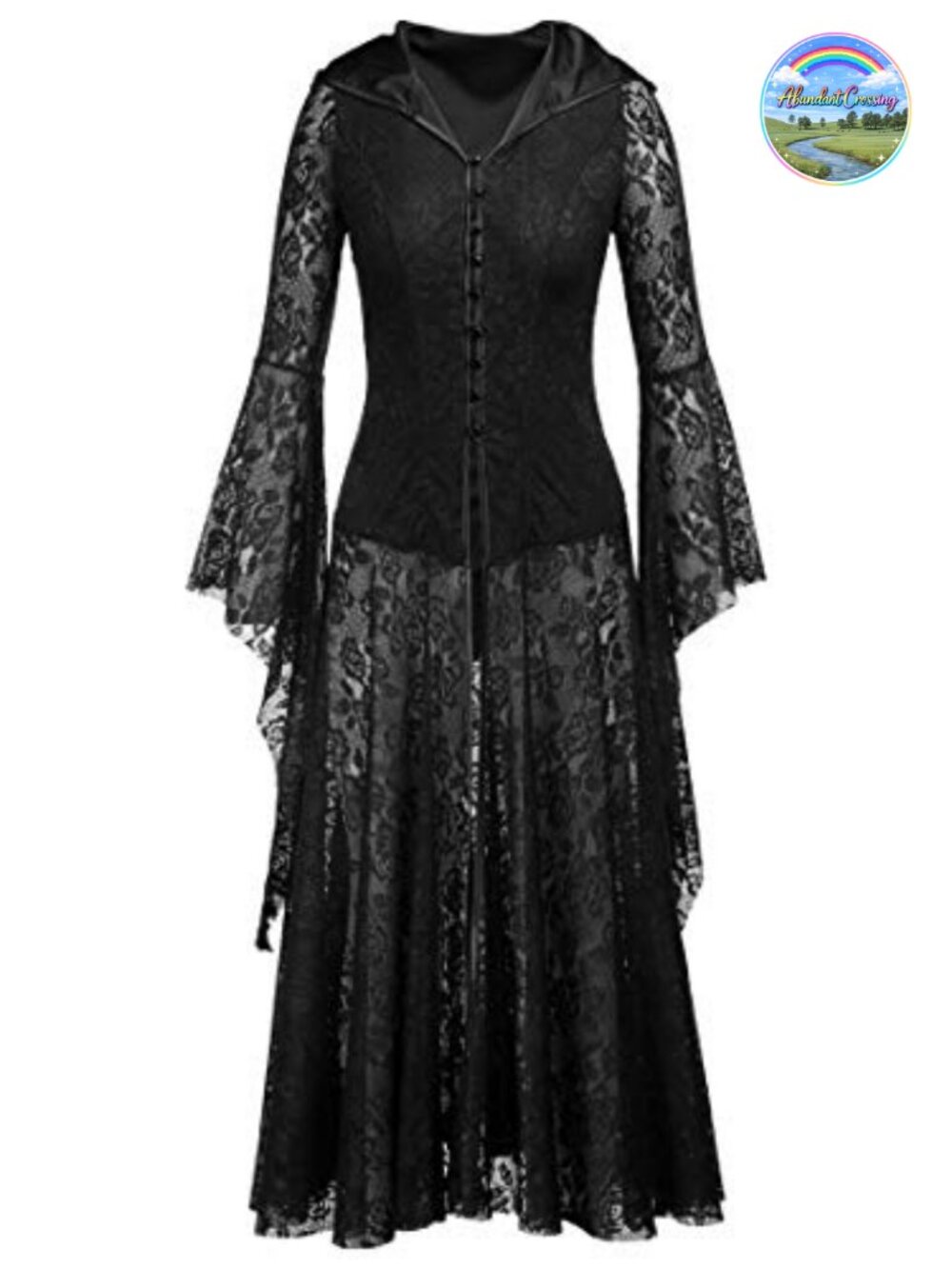 Nihsatin Women's Gothic Victorian Hooded Lace Cardigan Dress